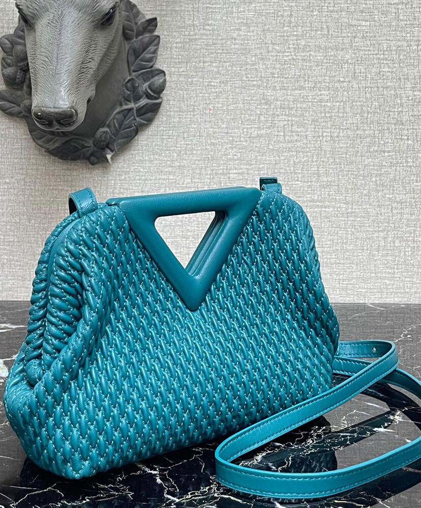 Bottega Veneta Point Top Handle Bag Lambskin Blue